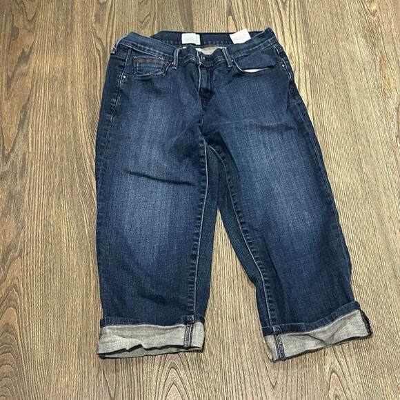 Levi's Womens 515 Cuffed Denim Capris Jeans Mid Rise Stretch Dark Wash Blue Sz 4 - Picture 1 of 11